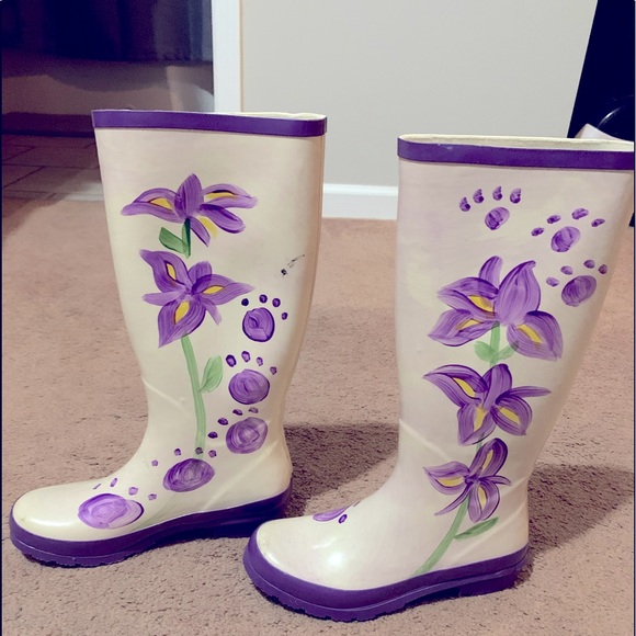 Shoes | Rain Boots White And Purple 
